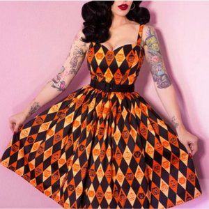 Vixen by Micheline Pitt x Ben Cooper Halloween Harlequin Dress XL Orange Black